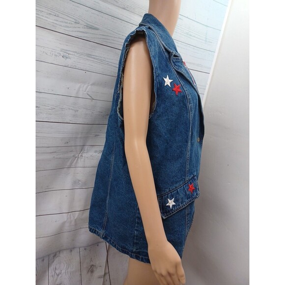 Vtg Carols Denims Button Vest Stars Trish TS Patriotic Denim XL Destroyed - Picture 5 of 12